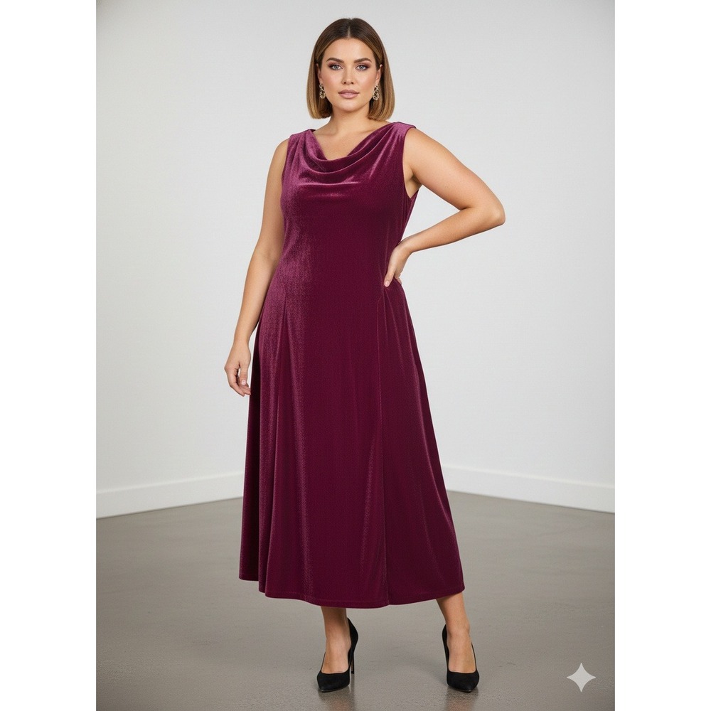 Coldwater Creek Velvet‎ Cowl Midi Dress Large Lagenlook Dark Romantic Feminine
